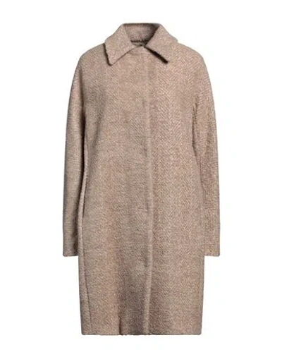 Peserico Woman Coat Light Brown Size 8 Alpaca Wool, Virgin Wool, Polyamide, Lurex In Beige