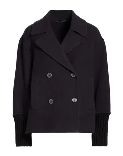 Peserico Woman Coat Navy Size 10 Virgin Wool, Polyamide, Cashmere In Blue