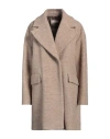 Peserico Woman Coat Sand Size 12 Alpaca Wool, Virgin Wool, Polyamide, Lurex