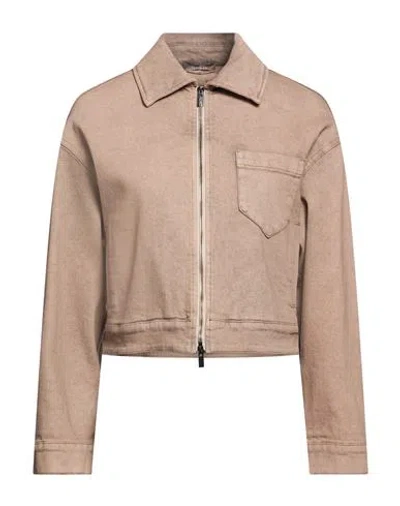 Peserico Woman Denim Outerwear Sand Size 6 Cotton, Elastane In Brown