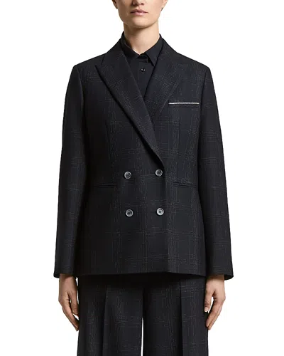 Peserico Woman Double Breasted Blazer Jacket In Stretch Wool Blend Check Flannel With Lurex In Black