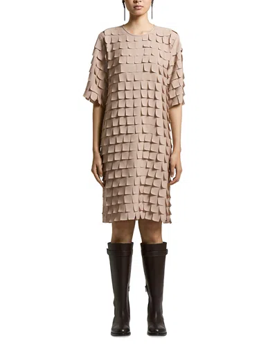 Peserico Woman Dress In Embroidered Fringed Chiffon In Brown