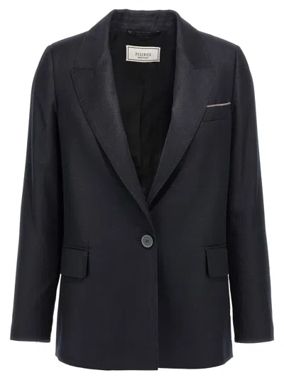 Peserico Shiny Blazer With Lapel And Pockets In Black