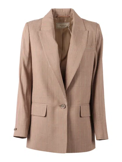 Peserico Woman Jacket Pinstripe Tailored Jacket In Brown