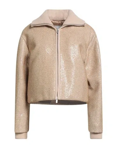 Peserico Woman Jacket Sand Size 6 Polyester, Merino Wool, Viscose, Cashmere, Metallic Fiber In Neutral
