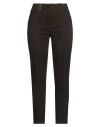 Peserico Woman Jeans Dark Brown Size 12 Cotton, Elastane, Leather In Brown