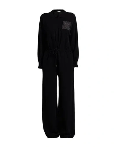 Peserico Woman Jumpsuit Black Size 6 Virgin Wool, Silk, Cashmere, Metallic Fiber, Viscose
