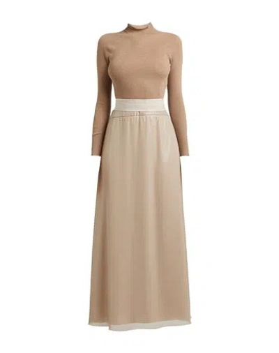 Peserico Woman Maxi Dress Camel Size 10 Polyester, Polyurethane, Virgin Wool, Viscose In Beige