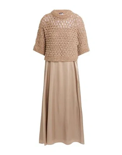 Peserico Woman Maxi Dress Camel Size 8 Alpaca Wool, Polyester, Nylon, Polyurethane In Multi