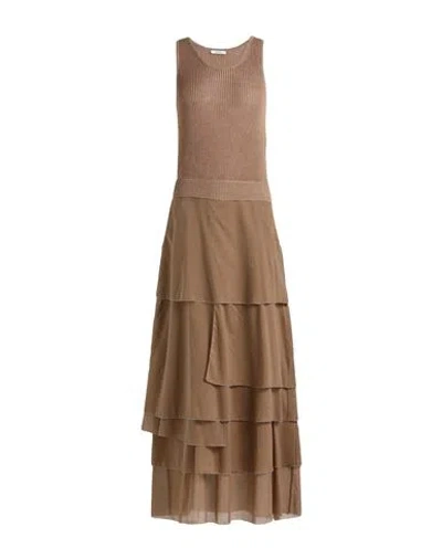 Peserico Woman Maxi Dress Camel Size 8 Linen, Cotton In Beige