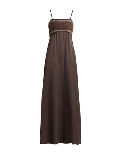 Peserico Woman Maxi Dress Dark Brown Size 10 Metallic Fiber, Synthetic Fibers, Virgin Wool, Cashmere