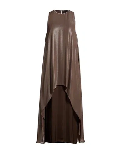 Peserico Woman Maxi Dress Dark Brown Size 8 Polyester, Viscose