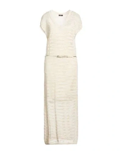 Peserico Woman Maxi Dress Ivory Size 10 Linen, Polyester, Metallic Fiber, Polyamide In Neutral
