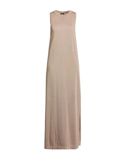 Peserico Woman Maxi Dress Sand Size 14 Cotton, Viscose, Metallic Fiber, Polyester In Brown