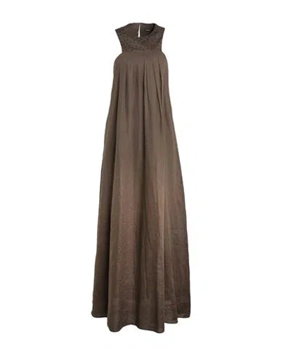 Peserico Woman Maxi Dress Taupe Size 4 Linen, Cotton In Brown