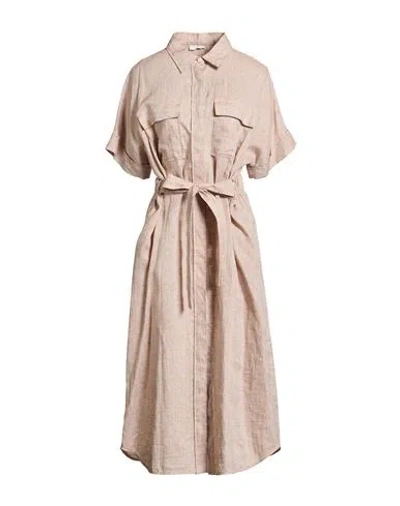 Peserico Woman Midi Dress Beige Size 10 Linen In Multi