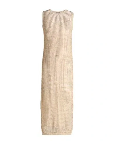 Peserico Woman Midi Dress Beige Size 4 Linen, Polyester, Metallic Fiber, Polyamide