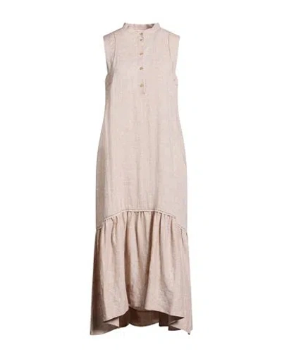 Peserico Woman Midi Dress Beige Size 10 Linen In Neutral