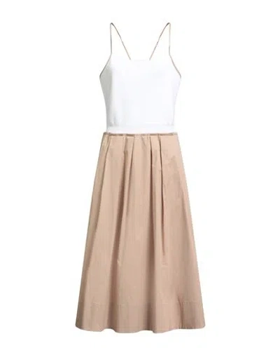 Peserico Woman Midi Dress Beige Size 12 Cotton, Elastane In Brown