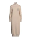 Peserico Woman Midi Dress Beige Size 4 Virgin Wool, Silk, Cashmere, Alpaca Wool, Polyamide In Brown