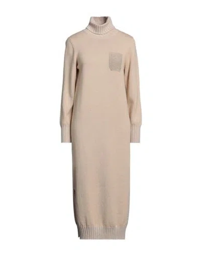 Peserico Woman Midi Dress Beige Size 4 Virgin Wool, Silk, Cashmere, Alpaca Wool, Polyamide In Brown