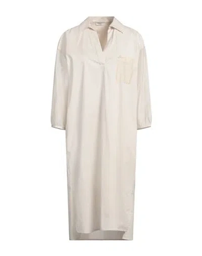 PESERICO PESERICO WOMAN MIDI DRESS BEIGE SIZE 6 COTTON, ELASTANE, SILK