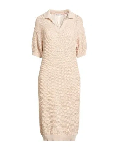 Peserico Woman Midi Dress Beige Size 8 Cotton, Polyester In Neutral