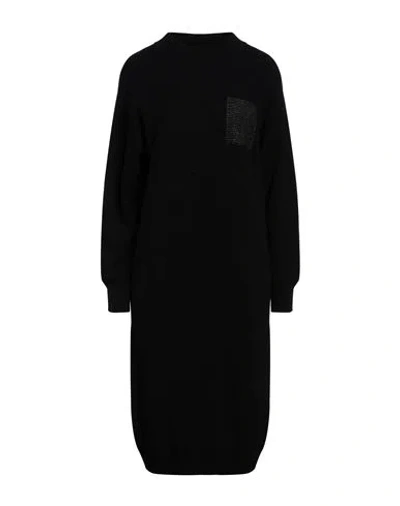 Peserico Woman Midi Dress Black Size 10 Virgin Wool, Silk, Cashmere, Metallic Fiber In Black