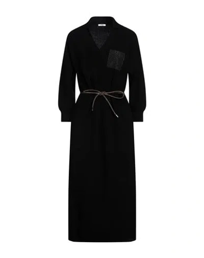 Peserico Woman Midi Dress Black Size 10 Virgin Wool, Silk, Cashmere, Metallic Fiber