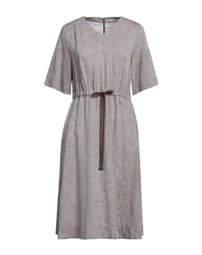 Peserico Woman Midi Dress Brown Size 6 Linen, Cotton