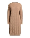 Peserico Woman Midi Dress Camel Size 10 Virgin Wool, Silk, Viscose, Cashmere, Polyester In Nude