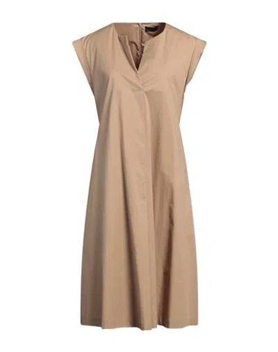 Peserico Woman Midi Dress Camel Size 16 Cotton, Elastane In Beige
