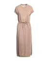 Peserico Woman Midi Dress Camel Size 6 Metallic Fiber, Linen, Cotton In Beige