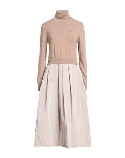 Peserico Woman Midi Dress Camel Size 6 Virgin Wool, Silk, Viscose, Cashmere, Polyester In Neutral