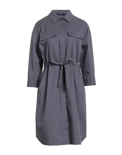 Peserico Woman Midi Dress Charcoal Size 12 Cotton, Elastane In Blue