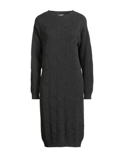 Peserico Woman Midi Dress Charcoal Size 8 Virgin Wool, Silk, Viscose, Cashmere, Polyester In Black