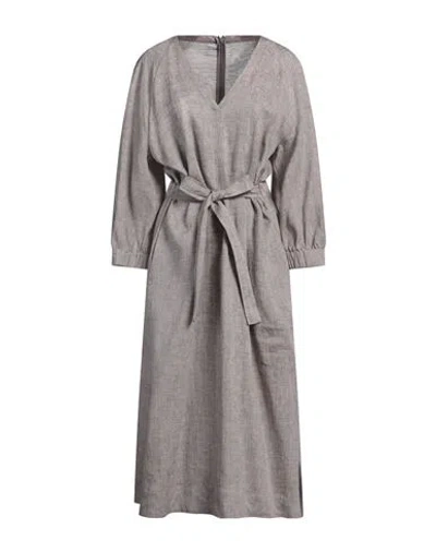 Peserico Woman Midi Dress Chocolate Brown Size 14 Linen