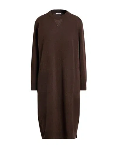 Peserico Woman Midi Dress Chocolate Brown Size 14 Virgin Wool, Silk, Cashmere, Metallic Fiber