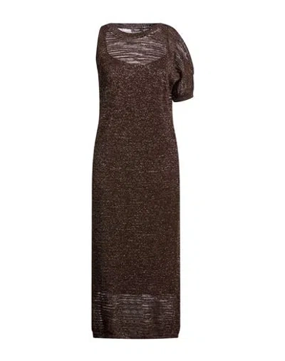 Peserico Woman Midi Dress Chocolate Brown Size 6 Linen, Polyester, Metallic Fiber, Cotton, Polyamide