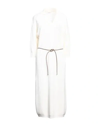 Peserico Woman Midi Dress Cream Size 14 Virgin Wool, Silk, Cashmere, Metallic Fiber In White