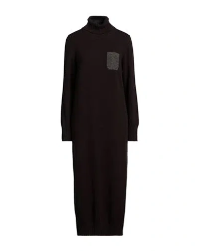 Peserico Woman Midi Dress Dark Brown Size 0 Virgin Wool, Silk, Cashmere, Alpaca Wool, Polyamide In Black