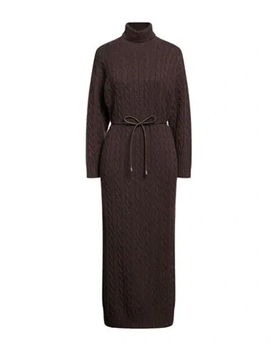 Peserico Woman Midi Dress Dark Brown Size 10 Virgin Wool, Silk, Viscose, Cashmere, Polyester In Brown