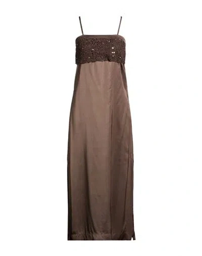 Peserico Woman Midi Dress Dark Brown Size 10 Viscose