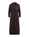 Peserico Woman Midi Dress Dark Brown Size 12 Virgin Wool, Silk, Cashmere, Metallic Fiber