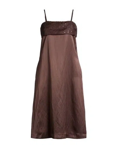 Peserico Woman Midi Dress Dark Brown Size 6 Viscose, Linen, Polyester