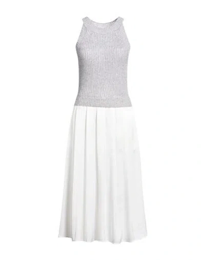 Peserico Woman Midi Dress Grey Size 10 Linen, Polyamide In Gray