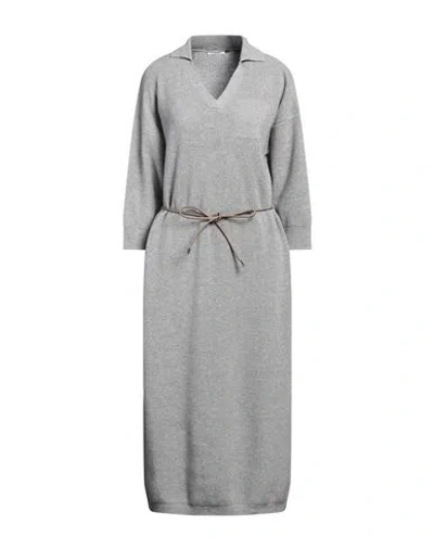 Peserico Woman Midi Dress Grey Size 12 Virgin Wool, Silk, Cashmere, Metallic Fiber