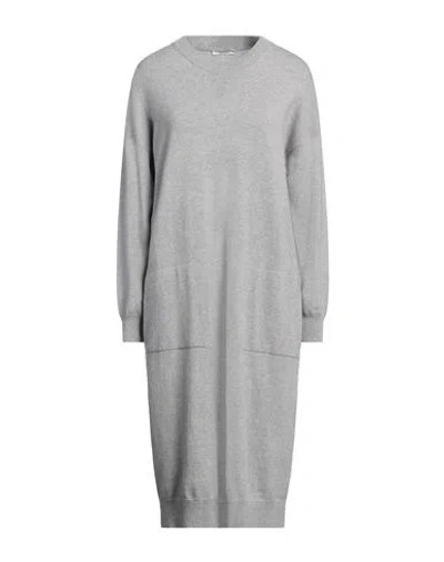 Peserico Woman Midi Dress Grey Size 10 Virgin Wool, Silk, Cashmere, Metallic Fiber