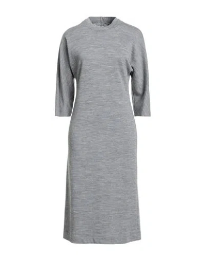 Peserico Woman Midi Dress Grey Size 6 Virgin Wool, Cotton, Polyamide In Gray