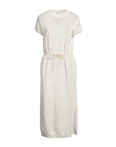 Peserico Woman Midi Dress Ivory Size 4 Metallic Fiber, Linen, Cotton In White